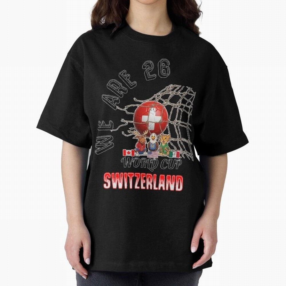 World cup 26 - Switzerland Oversized T-Shirt Stand Out with Spirit from FIFA World Cup 2026 USA Canada Mexico Spirit, Celebrating Netherlands, Mbappe and Neymar, Sports Nostalgia, International Competition, Famous Players and Unforgettable
