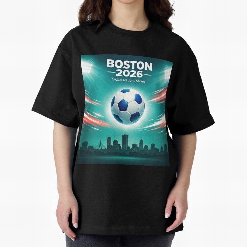 Boston 2026 Soccer Event Oversized T-Shirt Celebrate the Stars of the FIFA World Cup 2026 USA Canada Mexico Journey through Mbappe and Neymar Highlights, Spain and Netherlands Pride, Classic Soccer Heritage, Championship Pressure, Fan Loyalty and