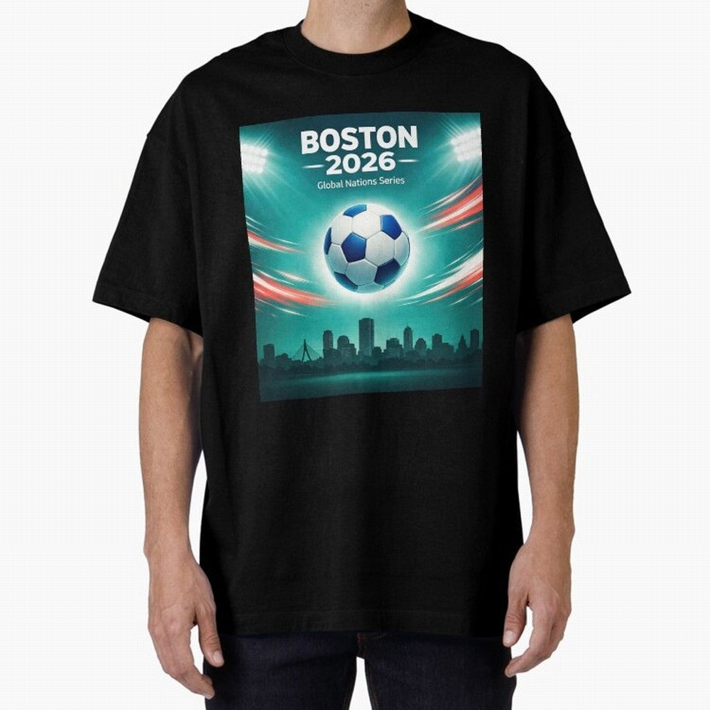 Boston 2026 Soccer Event Oversized T-Shirt Celebrate the Stars of the FIFA World Cup 2026 USA Canada Mexico Journey through Mbappe and Neymar Highlights, Spain and Netherlands Pride, Classic Soccer Heritage, Championship Pressure, Fan Loyalty and