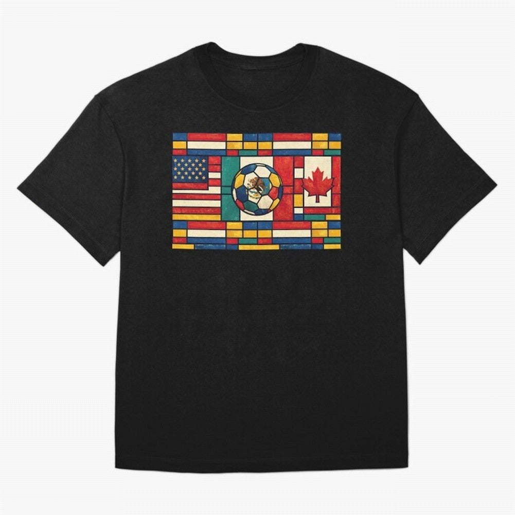 Elegant World Cup Stadiums Geometrical | Soccer Flags Mexico Canada USA Oversized T-Shirt Build Global Football Passion for FIFA World Cup 2026 Group Stage, Built around Messi and Cristiano Ronaldo, France, Champion Mindset, Group Stage Buzz,