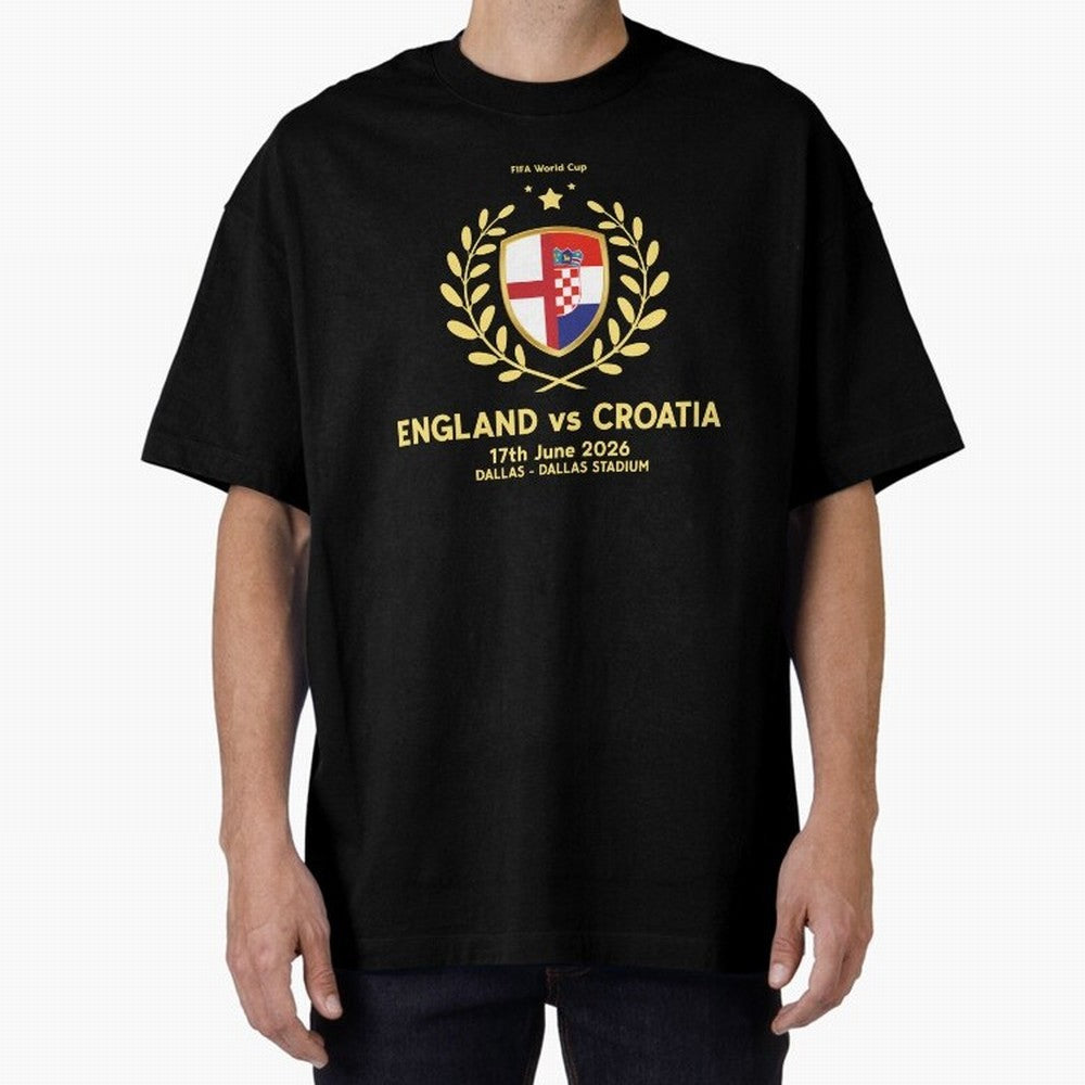 FIFA World Cup - England v Croatia Oversized T-Shirt Represent the FIFA World Cup 2026 Group Stage Journey through Messi, Neymar and Mbappe Highlights, Spain and Netherlands Pride, Worldwide Fan Energy, Dramatic Goals, Stadium Lights and