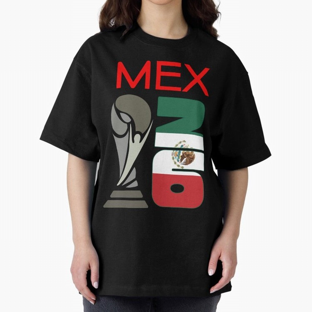 Mexico 2026 Soccer World Cup Trophy Mexican Flag Design Oversized T-Shirt Upgrade FIFA World Cup 2026 Group Stage for Fans of Neymar, Haaland and Cristiano Ronaldo and Argentina and Brazil, Bringing Football Passion, Legendary Performances,