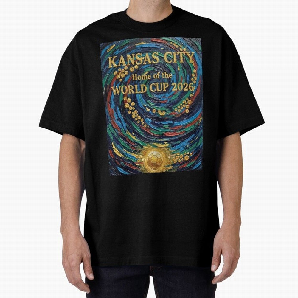 Kansas City Home of the World Cup 2026 Soccer Fan ¡ª Moody Jewel Art Print Oversized T-Shirt Enjoy the Biggest Football Party of FIFA World Cup 2026 Highlighting Mbappe, Brazil Energy, Goal Celebration Energy, Supporter Heritage, Football Icons and