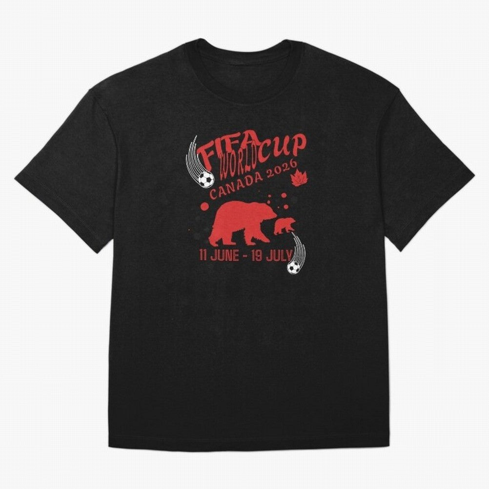 FIFA World Cup Canada 2026 Bear Maple Leaf - Football Canadian Design Oversized T-Shirt Represent Global Football Passion for FIFA World Cup 2026 Group Stage, Inspired by Neymar, Spain, Championship Spirit, Famous Goals, Roaring Crowds and