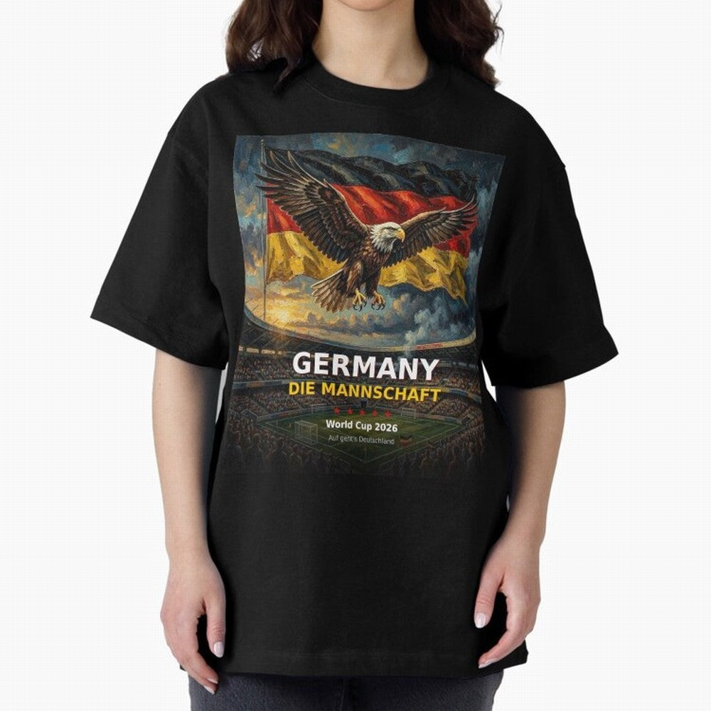 Germany Die Mannschaft - World Cup 2026 Soccer Fan Tee Oversized T-Shirt Celebrate Rivalries and Pride in FIFA World Cup 2026 Group Stage for Fans of Messi and Cristiano Ronaldo and England, Bringing Global Supporter Spirit, Legendary Goals,