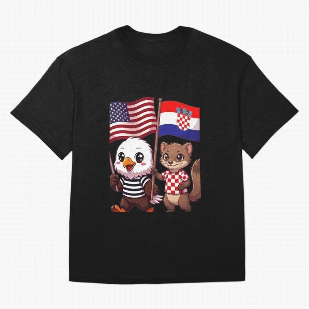 The American eagle and its friend, the Croatian marten Oversized T-Shirt Showcase the FIFA World Cup 2026 Group Stage Journey through Messi and Cristiano Ronaldo Highlights, England, France and Netherlands Pride, Classic Soccer Heritage,