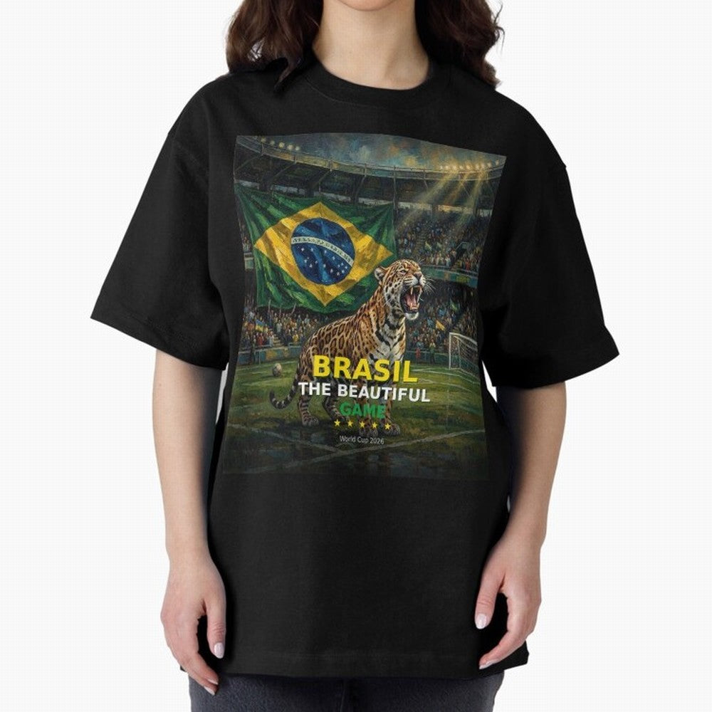 Brasil The Beautiful Game - World Cup 2026 Soccer Fan Tee Oversized T-Shirt Wear the Spirit of FIFA World Cup 2026 Driven by Messi and Cristiano Ronaldo, England, France and Netherlands Energy, Football History, Final Match Energy, Crowd Noise and