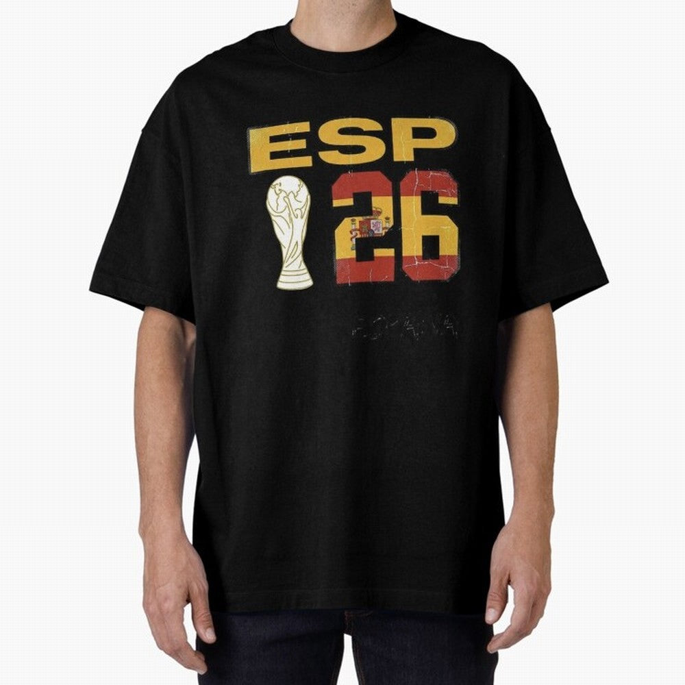 Spain Football World Cup 2026 - Vintage ESP 26 Flag Design Oversized T-Shirt Celebrate Fan Culture around the FIFA World Cup 2026 Journey through Neymar, Haaland and Cristiano Ronaldo Highlights, Portugal, Spain and Germany Pride, Vintage Soccer