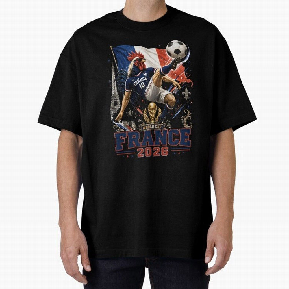 France Football World Cup 2026 Retro Rooster Kick - Les Bleus Oversized T-Shirt Relive Legendary Nights from FIFA World Cup 2026 Group Stage Inspired by Messi, Neymar and Mbappe, France and Portugal Energy, Match Day Excitement, Supporter Culture,