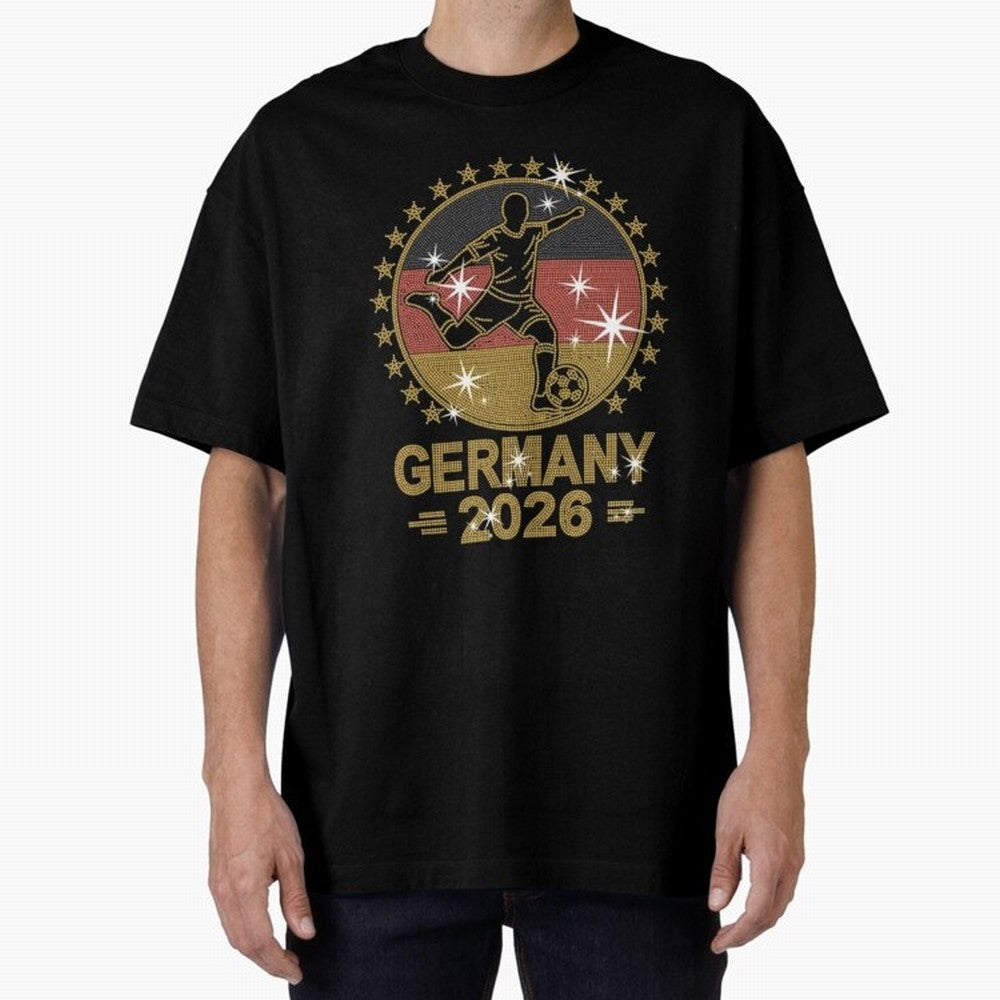 Germany Soccer World Cup 2026 Glitter Style Fan Art Oversized T-Shirt Carry the Dream of Global Football Passion for FIFA World Cup 2026 Group Stage, with Haaland, Argentina, Championship Spirit, Famous Goals, Roaring Crowds and International