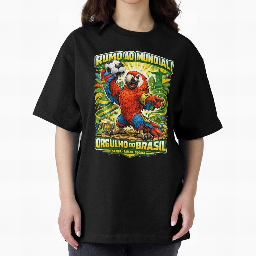 Brazil World Cup 2026 Macaw Fan Art Oversized T-Shirt Turn Every Weekend Toward FIFA World Cup 2026 for Fans of Messi, CR7 and Mbappe and France and Portugal, Bringing Vintage Soccer Flavor, Modern Football Stars, National Flags and Final Night