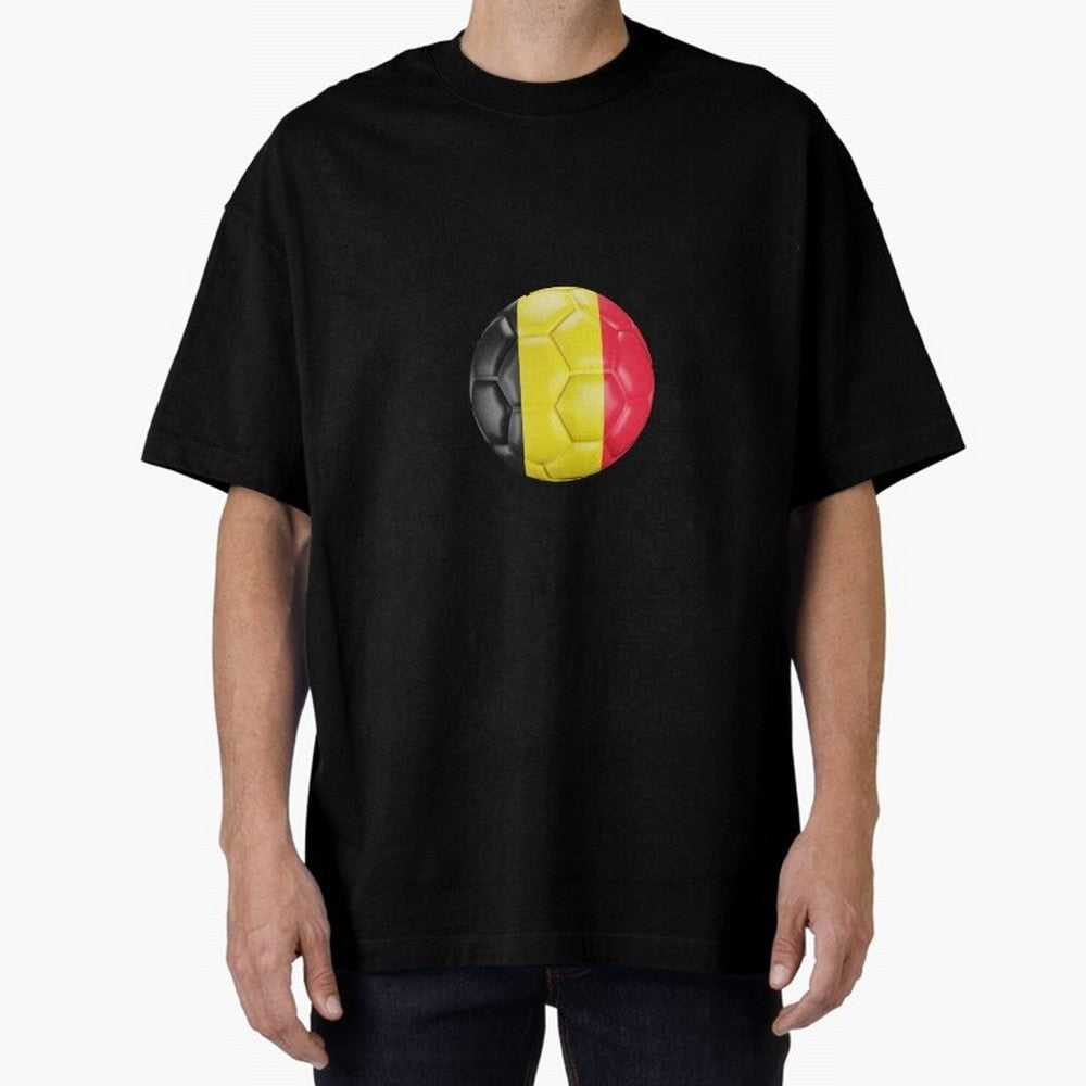 Belgium Football Ball Oversized T-Shirt Honor Football Greatness during Global Football Passion for FIFA World Cup 2026, Connected to Messi, Neymar and Mbappe, Portugal, Spain and Germany, Football History, Final Match Energy, Crowd Noise and Once