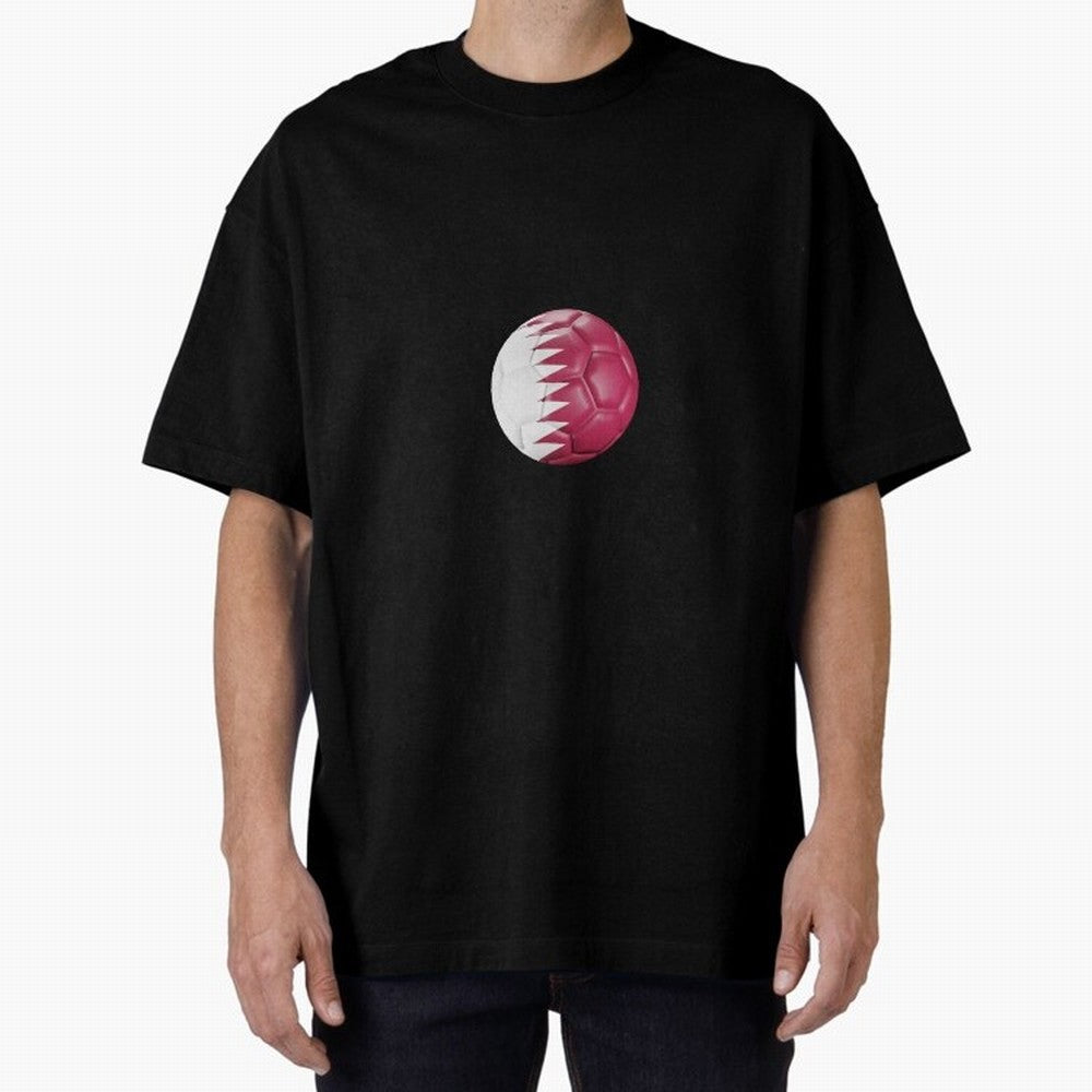 Qatar Flag Ball Oversized T-Shirt Capture Stadium Memories from Match Day Hype around FIFA World Cup 2026 USA Canada Mexico, Messi, Argentina and Brazil, Match Day Excitement, Supporter Culture, Golden Goals and Global Football Passion; Great for