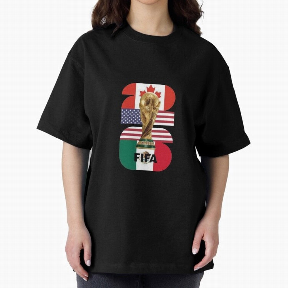 Three Nations Host Trophy Vertical Oversized T-Shirt Support the Legends of Global Football Passion for FIFA World Cup 2026 Group Stage, Centered on Cristiano Ronaldo, Haaland and CR7, England and Germany, Championship Spirit, Famous Goals, Roaring