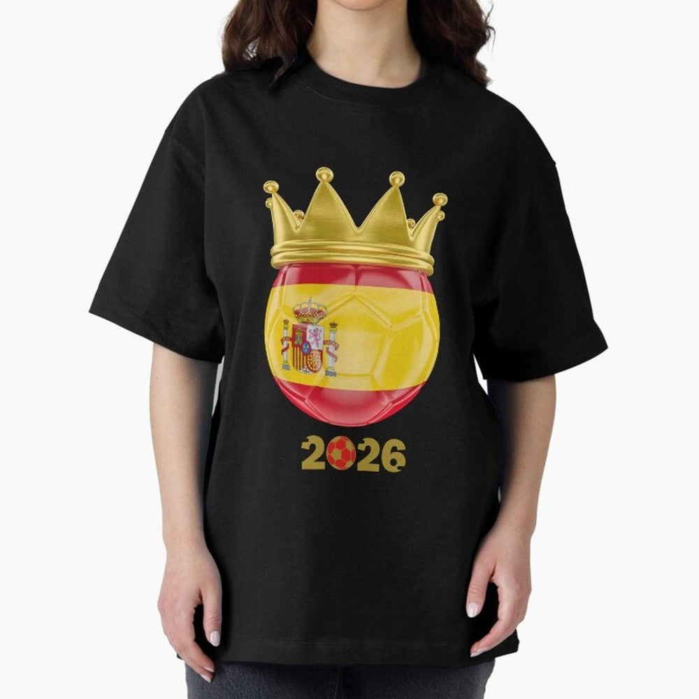 Spain Football Champion Crown 2026 Oversized T-Shirt Experience the Global Stage of Match Day Hype around FIFA World Cup 2026 Group Stage, Messi and Cristiano Ronaldo, Portugal, Spain and Germany, Fan Favorite Moments, National Team Passion, Big