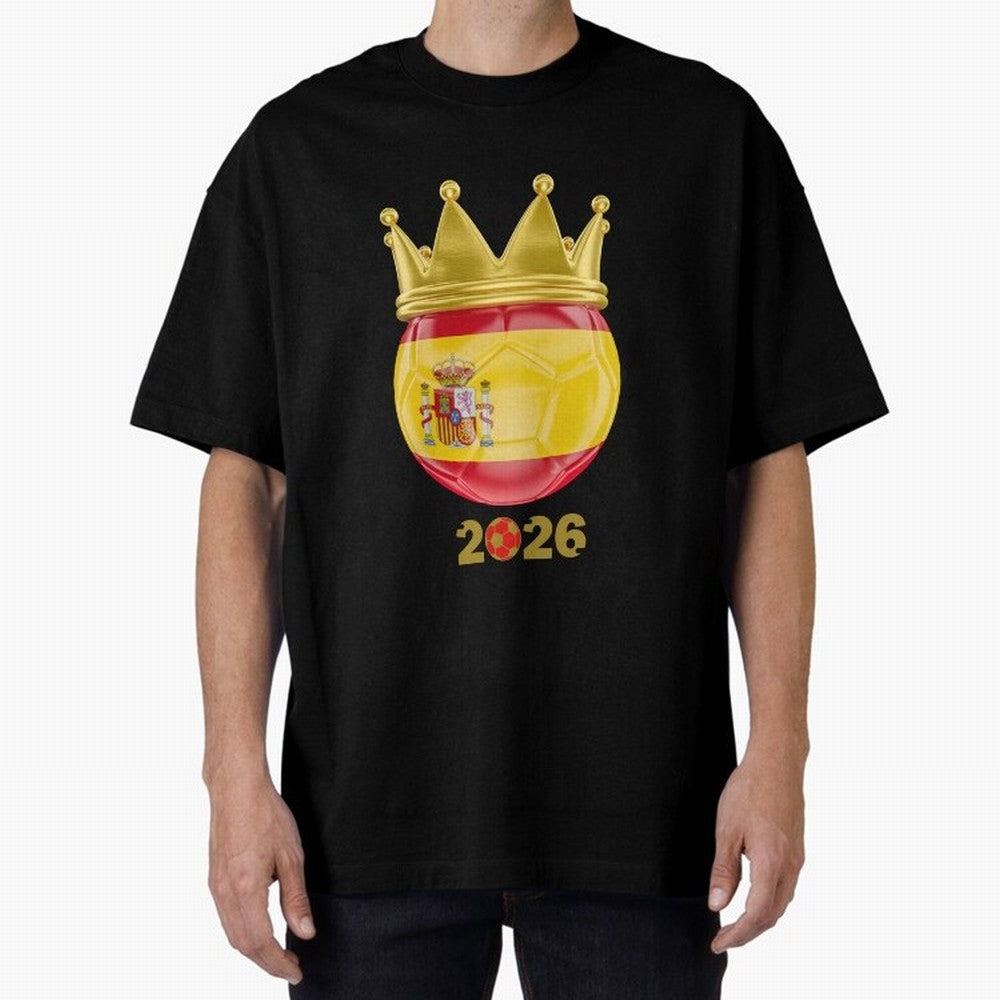 Spain Football Champion Crown 2026 Oversized T-Shirt Experience the Global Stage of Match Day Hype around FIFA World Cup 2026 Group Stage, Messi and Cristiano Ronaldo, Portugal, Spain and Germany, Fan Favorite Moments, National Team Passion, Big