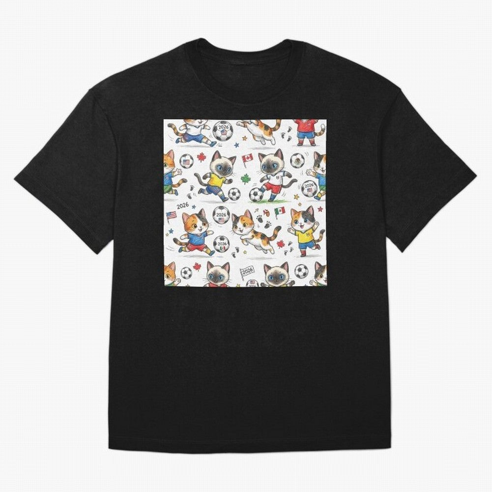 Chibi Soccer Cats 2026 - Cute Football Kittens Pattern Oversized T-Shirt Celebrate Rivalries and Pride in Global Football Passion for FIFA World Cup 2026 USA Canada Mexico, Connected to Haaland, Germany, Football Festival Excitement, Trophy