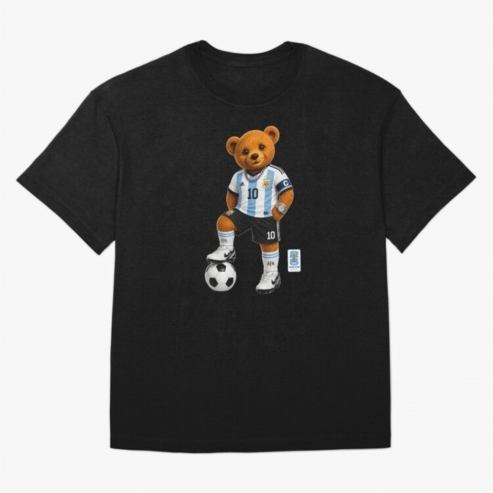 Argentina Soccer Bear World Cup Teddy Bear Oversized T-Shirt Refresh FIFA World Cup 2026 USA Canada Mexico for Fans of Messi and Cristiano Ronaldo and England and Germany, Bringing Supporter Pride, Iconic Celebrations, Legendary Names and Global