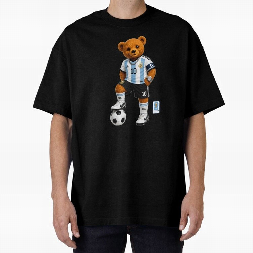 Argentina Soccer Bear World Cup Teddy Bear Oversized T-Shirt Refresh FIFA World Cup 2026 USA Canada Mexico for Fans of Messi and Cristiano Ronaldo and England and Germany, Bringing Supporter Pride, Iconic Celebrations, Legendary Names and Global