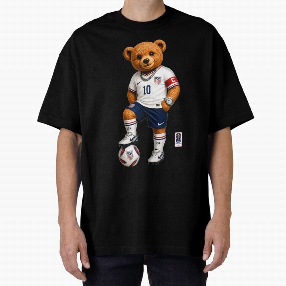 USA Soccer Bear World Cup 2026 Teddy Bear Oversized T-Shirt Celebrate National Team Dreams in Match Day Hype around FIFA World Cup 2026 Group Stage, CR7, Spain, Championship Spirit, Famous Goals, Roaring Crowds and International Football Unity;