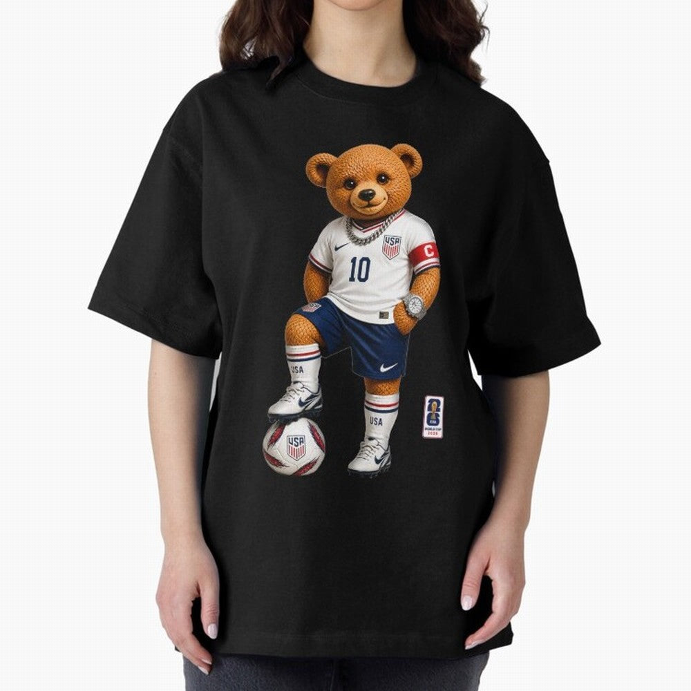 USA Soccer Bear World Cup 2026 Teddy Bear Oversized T-Shirt Celebrate National Team Dreams in Match Day Hype around FIFA World Cup 2026 Group Stage, CR7, Spain, Championship Spirit, Famous Goals, Roaring Crowds and International Football Unity;
