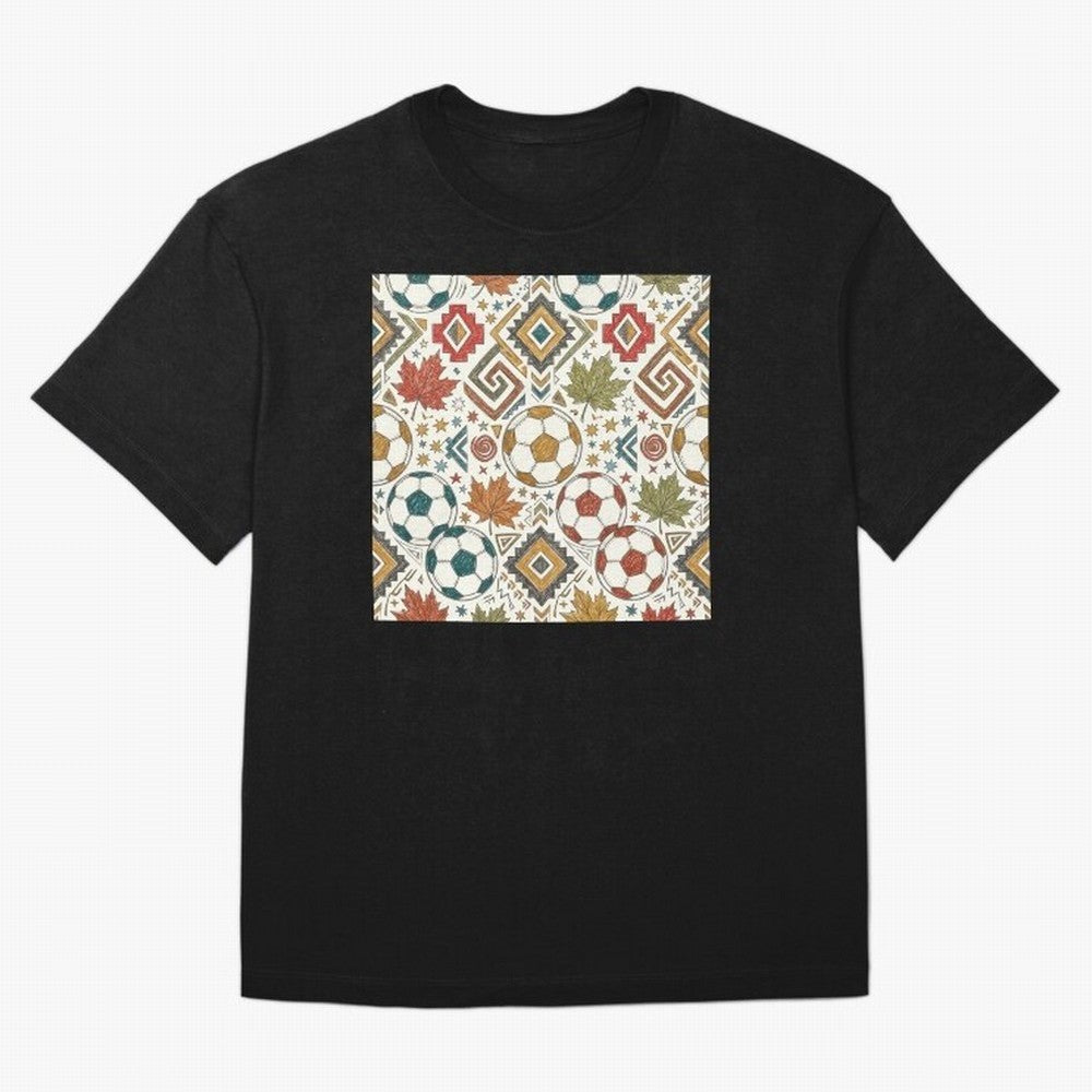 2026 World Cup Unity: Aztec & Maple Soccer Pattern Oversized T-Shirt Elevate FIFA World Cup 2026 Group Stage Spirit, Filled with France, Cristiano Ronaldo, Haaland and CR7, Goal Celebration Energy, Supporter Heritage, Football Icons and Worldwide