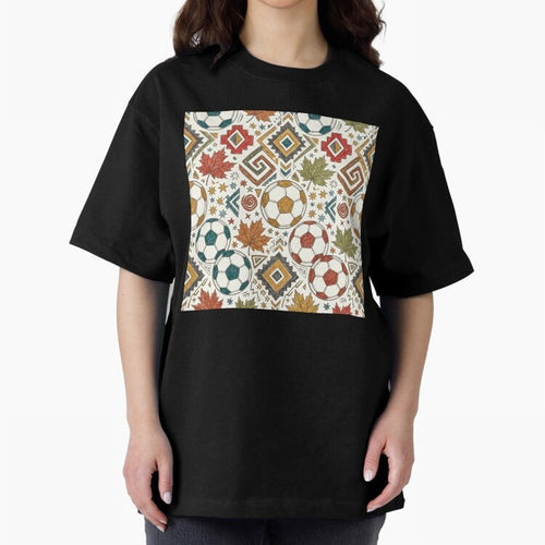 2026 World Cup Unity: Aztec & Maple Soccer Pattern Oversized T-Shirt Elevate FIFA World Cup 2026 Group Stage Spirit, Filled with France, Cristiano Ronaldo, Haaland and CR7, Goal Celebration Energy, Supporter Heritage, Football Icons and Worldwide