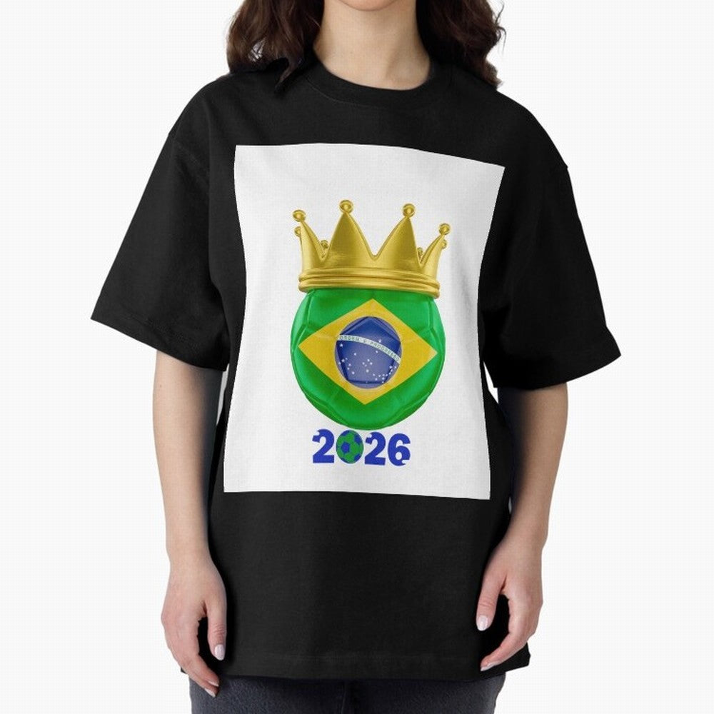 Brazil Football Champion Crown 2026 Oversized T-Shirt Show Fan Pride Across FIFA World Cup 2026 USA Canada Mexico Filled with Haaland and Mbappe, Spain Energy, Classic Soccer Heritage, Championship Pressure, Fan Loyalty and International Pride;