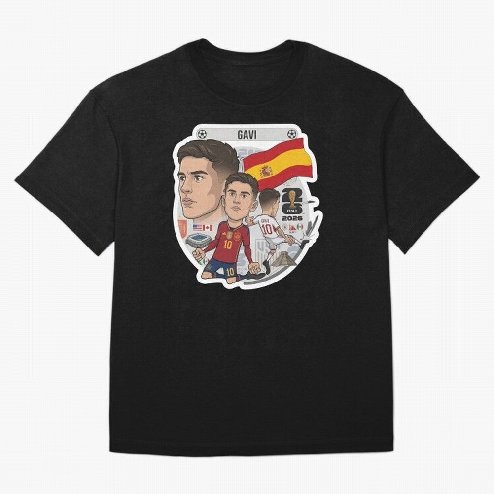 Gavi Spain National Team Football Cartoon Illustration Oversized T-Shirt Join the Countdown to the FIFA World Cup 2026 Group Stage Journey through Neymar, Haaland and Cristiano Ronaldo Highlights, Brazil, Portugal and Argentina Pride, Match Day