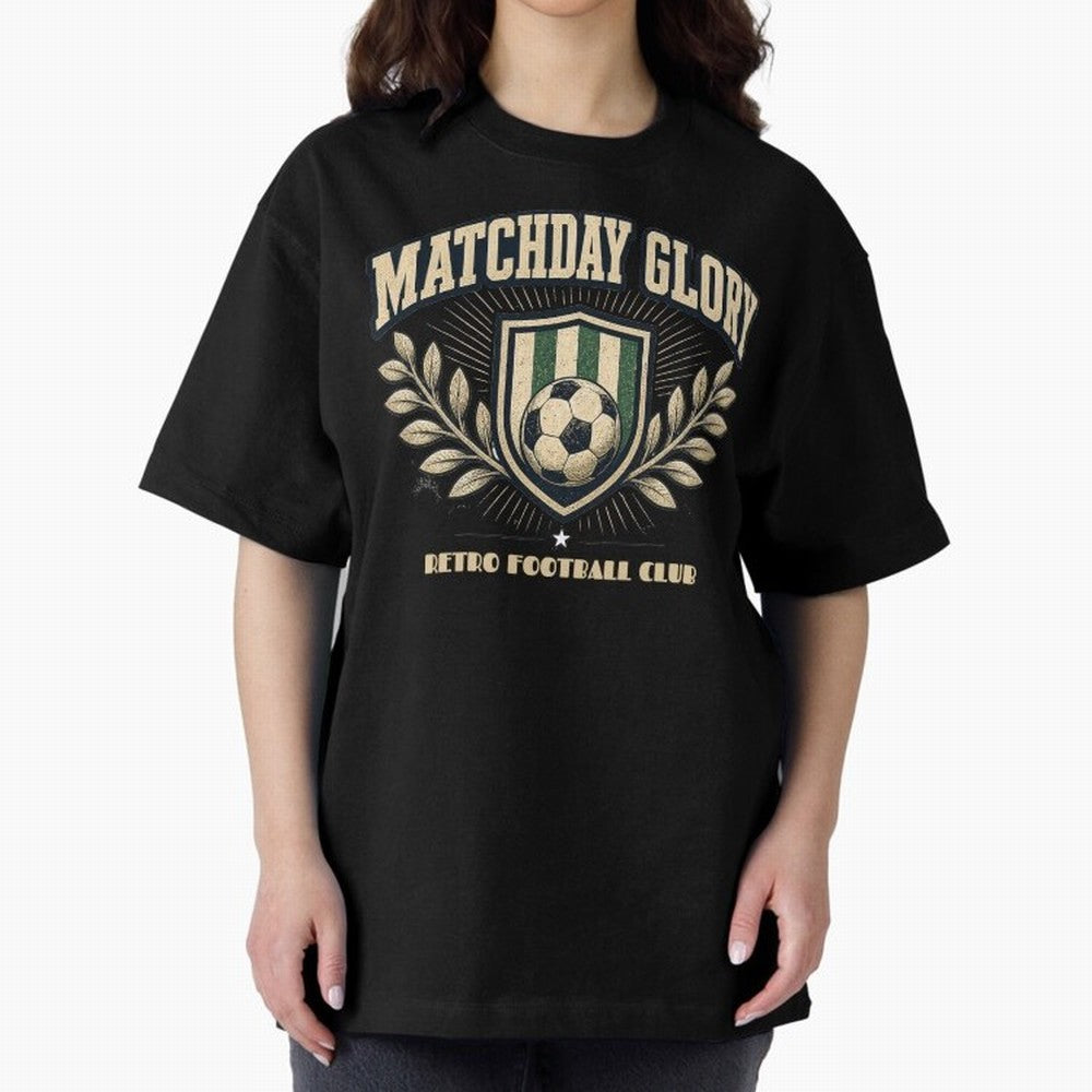 Matchday Glory Vintage Football Club Heritage Shield Emblem Oversized T-Shirt Stand with FIFA World Cup 2026 Group Stage Centered on Haaland, France Energy, Match Day Excitement, Supporter Culture, Golden Goals and Global Football Passion; Ideal