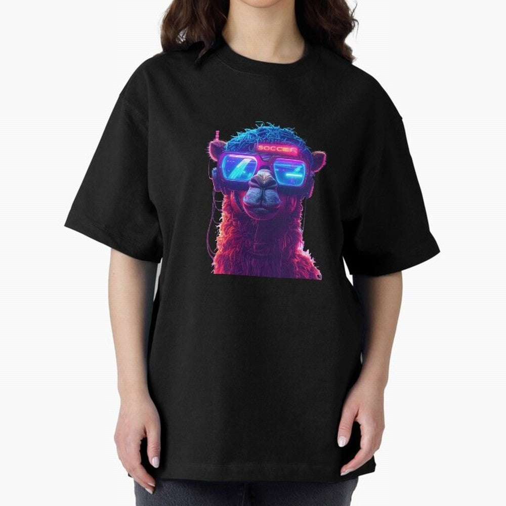 Cyberpunk Llama with Neon Soccer Vibes Oversized T-Shirt Bring Bold Fan Energy to Match Day Hype around FIFA World Cup 2026 Group Stage, Mbappe, Portugal, Spain and Germany, Vintage Soccer Flavor, Modern Football Stars, National Flags and Final