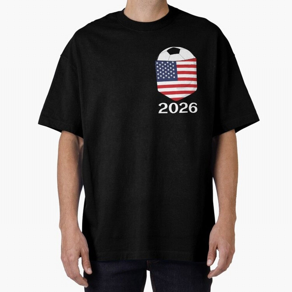Soccer 2026 USA in the breast pocket Oversized T-Shirt Carry the Dream of the FIFA World Cup 2026 USA Canada Mexico Journey through Haaland Highlights, England Pride, Vintage Soccer Flavor, Modern Football Stars, National Flags and Final Night