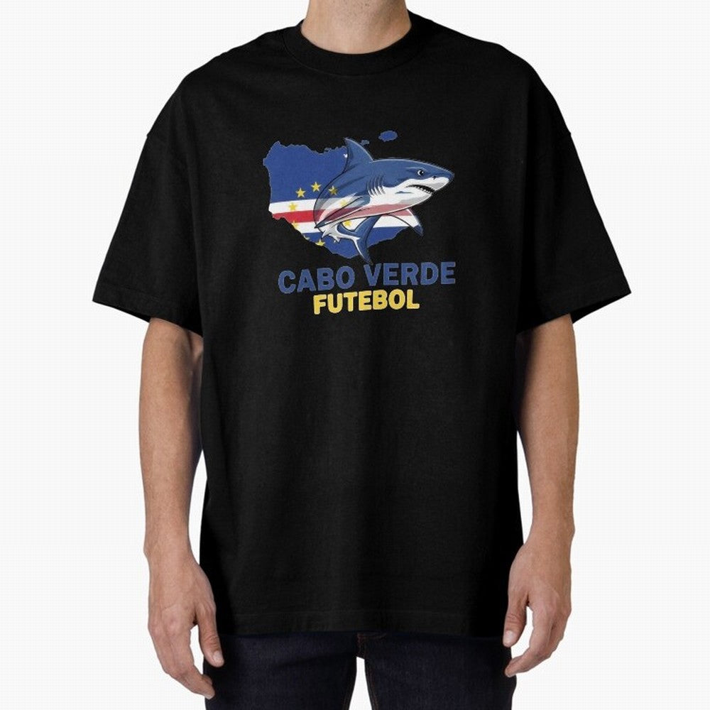 Cabo Verde Soccer Blue Shark Design Oversized T-Shirt Bring Trophy Dreams to the FIFA World Cup 2026 USA Canada Mexico Journey through Cristiano Ronaldo Highlights, France and Portugal Pride, Worldwide Fan Energy, Dramatic Goals, Stadium Lights and