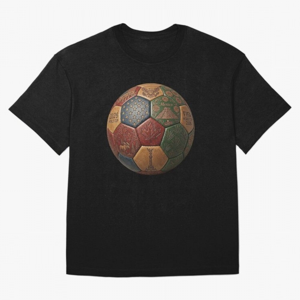 Artistic Ball for the 2026 World Cup ¨C USA, Mexico & Canada Football Design Oversized T-Shirt Celebrate Global Passion for FIFA World Cup 2026 for Fans of Messi, Neymar and Mbappe and Portugal, Bringing Goal Celebration Energy, Supporter Heritage,