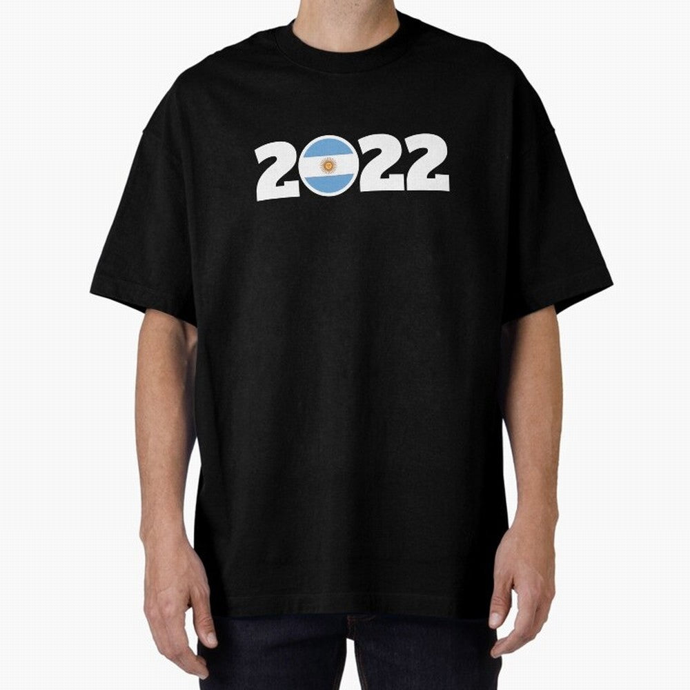 Argentina 2022 World Champions Three Stars Oversized T-Shirt Bring Match Day Hype around FIFA World Cup 2026, Cristiano Ronaldo, Haaland and CR7, Argentina and Brazil, Championship Spirit, Famous Goals, Roaring Crowds and International Football